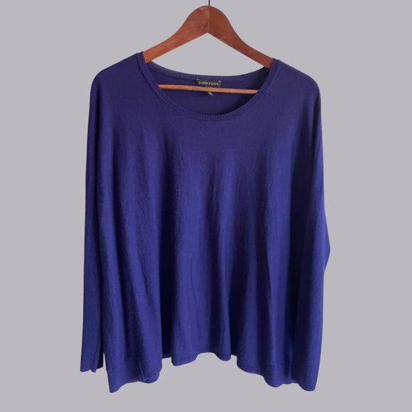 Eileen Fisher 100% merino wool lightweight blue sweater large - Picture 1 of 10